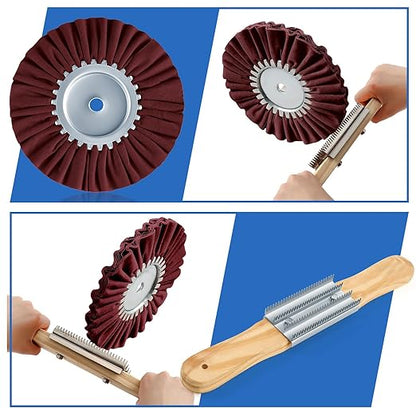 Liliful 18 Pcs 8" Airway Buffing Wheel, Aluminum Wheel Polishing Kit in Diameter 5/8 Inch Arbor Hole, Polishing Compound and Aluminum Metal Rake Kit for Angle Grinder Mirror Finish