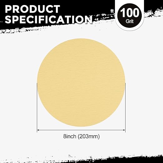 Kozelo 25 Pcs Sanding Discs 8 Inch 100 Grit Hook and Loop Random Orbital Sandpapers Suitable for Drywall Sander Wood Metal Furniture, Yellow
