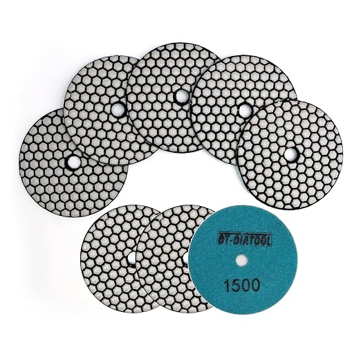 DT-DIATOOL Dry Diamond Polishing Pads 4 Inch for Granite Marble Quartz Stone Countertop Tiles 8 Pieces Grits 1500