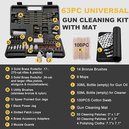 iunio Gun Cleaning Kit, Universal Gun Cleaning Kit for All Caliber Shotgun Pistol Rifle Cleaning Kit with Mat Portable Case
