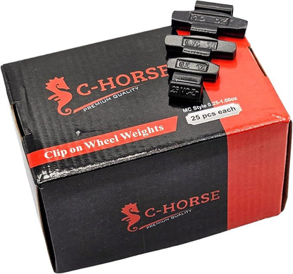 C-HORSE 400Psc Clip On Wheel Weights Black Coated Assortment - 4 Styles (AW, FN, MC, P)- Hammer Type Rim Balancers - 0.25oz, 0.5oz, 0.75oz, 1.0oz - 100Pcs for Each Style, Fits Steel & Aluminum Wheels