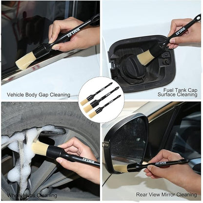 5pcs Car Detailing Brushes Set, Boars Hair Auto Car Detail Brush Kit No Scratch, Ultra Soft Car Duster Brushes Perfect for Interior, Exterior Cleaning, Wheels,Tires,Leather Seats…