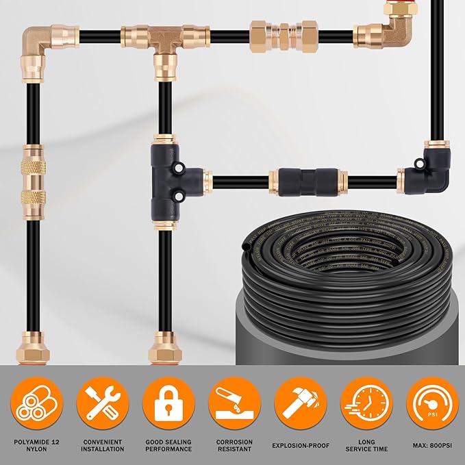 CheeMuii 50 FT 1/2" DOT Air Line PA12 Nylon 1/2 Pneumatic Tubing SAE J844 DOT Air Hose 15 Meter 1/2 Inch OD Pneumatic Air Tubing Pipe Hose Line
