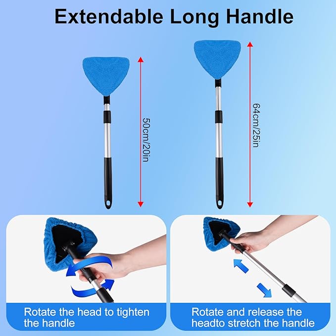 BITOPE All-in-One Car Windshield Cleaner Kit | Extendable Tool with 3 Reusable Microfiber Pads & Spray Bottle for Interior & Exterior Window Cleaning on Cars, SUVs, Trucks