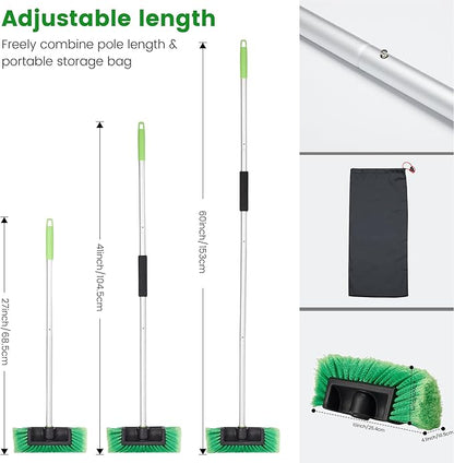 Car Wash Brush with Long Handle, 60'' Soft Bristle Cleaning Brush, Car Cleaning Brushes, Carwash Brushes for SUV, RV, Boat, Truck, House Siding, Sweep Snow, Green