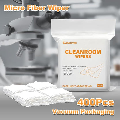 Microfiber Wipes 4"x4"(400 Pcs,Class 100, 180GSM) Superfine Lint Free Cloths Cleaning and Drying Cloths Reusable Ultra Absorbent for All Surface Types