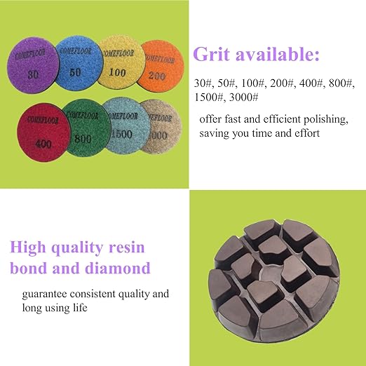 Concrete Floor Polishing Pucks Diamond Resin Disc for Terrazzo, Marble, Granite Floor, 3 Inch Hook and Loop Polishing Pad,200# 3PCS