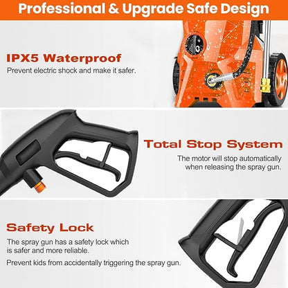 Pressure Washer 5000PSI Power Washers Powered with 33ft Hose, 4 Nozzle and Foam Cannon, Powerwashers Cleaner Machine for Home, Cars, Orange