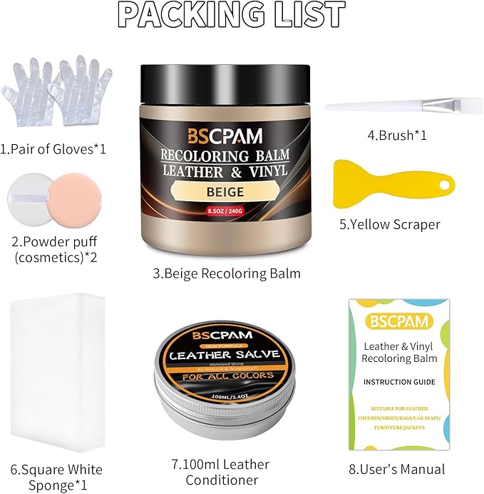 BSCPAM Beige Leather Recoloring Balm with 100ml Mink Oil,Leather Couch Scratch Remover,Leather Repair kit for Vinyl Furniture and Car Interior,Leather Dye Paint,Mink Oil for Leather