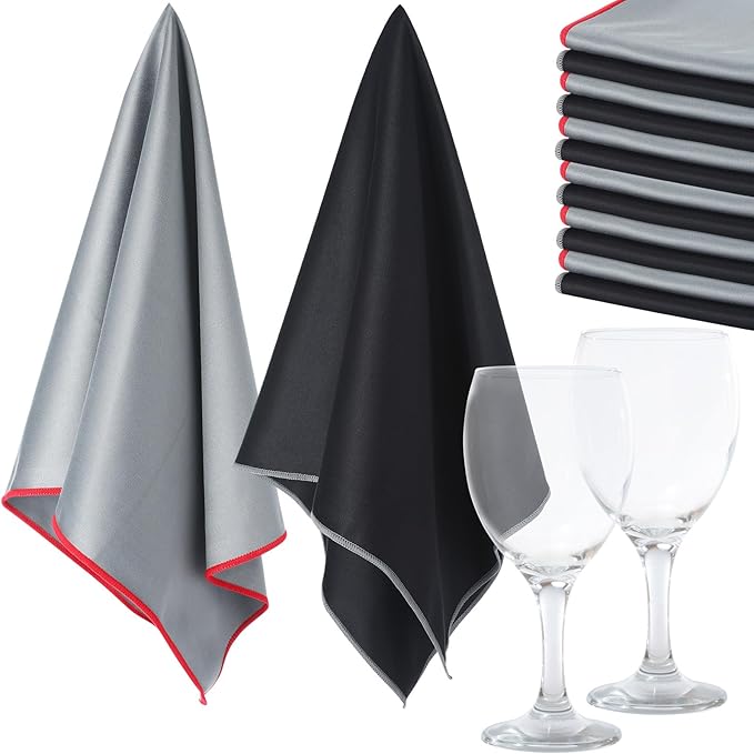 VitalCozy 6 Pcs Wine Glass Polishing Cloths Large Microfiber Cleaning Cloths 25 x 20 Inch Lintless Towels for Drying Wine Glasses Cleaning Window Stemware Dishes Glassware (12,Black，Grey)