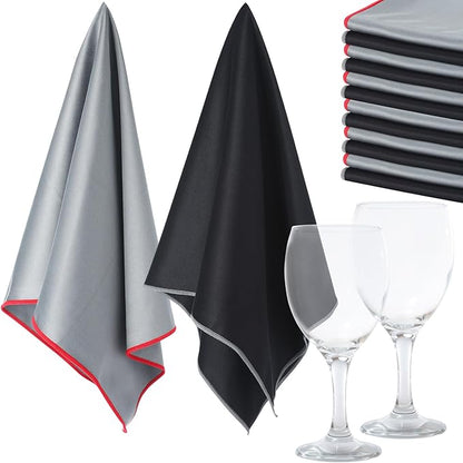 VitalCozy 6 Pcs Wine Glass Polishing Cloths Large Microfiber Cleaning Cloths 25 x 20 Inch Lintless Towels for Drying Wine Glasses Cleaning Window Stemware Dishes Glassware (12,Black，Grey)