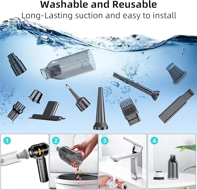 GaFenHanyu Handheld Cordless Vacuum,Car Vacuum Cleaner,4-in-1 20000PA High Power Portable Rechargeable Vacuum Cleaner with Brushless Motor, Small Handheld Vacuum & Air Blower & Pump-Black
