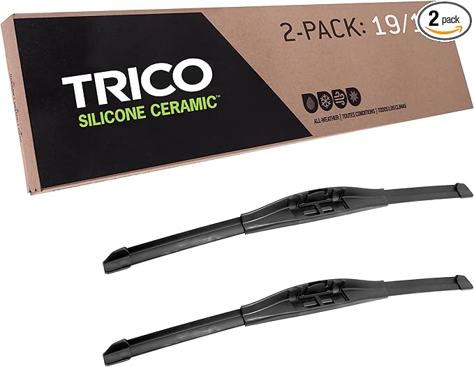 TRICO Silicone Ceramic Automotive Replacement Windshield Wiper Blade, Ceramic Coated Silicone Super Premium All Weather includes 19 inch & 19 inch Beam blades for Select Vehicle Models (90-1919)