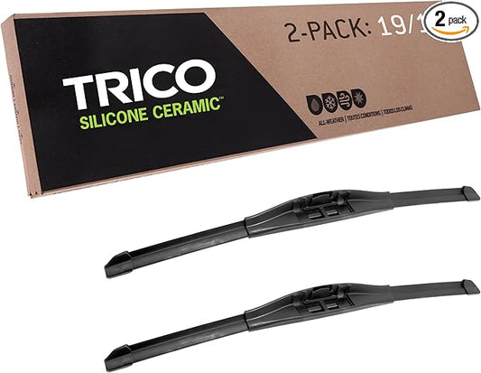TRICO Silicone Ceramic Automotive Replacement Windshield Wiper Blade, Ceramic Coated Silicone Super Premium All Weather includes 19 inch & 19 inch Beam blades for Select Vehicle Models (90-1919)