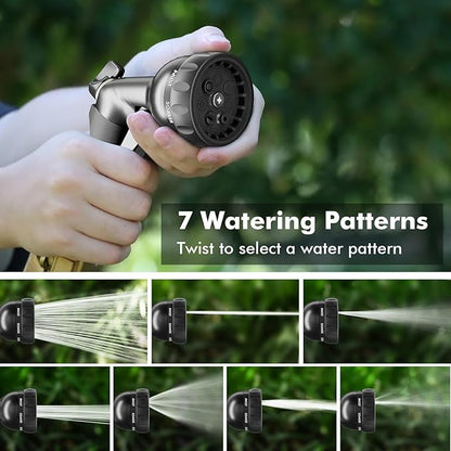 RESTMO Garden Hose Nozzle, Heavy Duty Metal Water Nozzle with 7 Adjustable Spray Patterns, High Pressure Hand Sprayer with Flow Control, for Watering Plants & Lawns, Washing Cars & Pets, Flash Black