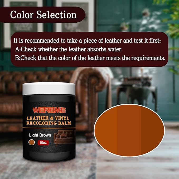WERBME Leather Recoloring Balm & Color Restorer - 10OZ Multipurpose Dye & Paint for Faded Leather Couches, Car Seats, Shoes | Fix Scratches on Clothing, Furniture & Accessories(Light Brown)