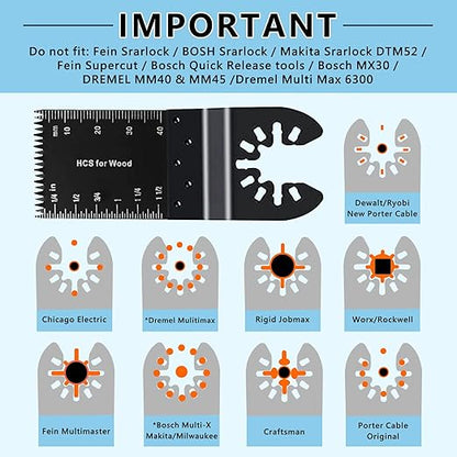 OTUCO 154 Pack Oscillating Saw Blades, Wood Metal Cutting Multitool Bi-Metal Blades Quick Release Tool Blades Kits Fit for Dewalt, Makita, Ryobi, Rockwell with Sanding Paper