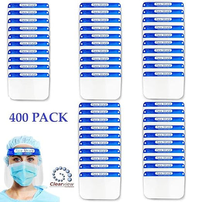 Clearview 400 pk Face Shield Reusable Washable Protective Cover Clear Mask Anti-Splash Anti-Fog Anti-Dust Soft All Day Comfort (400)