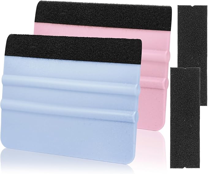 Squeegee for Vinyl, 2 Pcs Vinyl Squeegee with Extra 2 Felt Replacements, 4 Inch Vinyl Wrap Tools for Car Wrap, Craft Sign Making, DIY Crafting, Window, SkyBlue and Pink