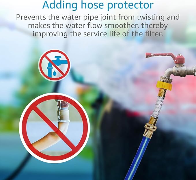 AQUA CREST Inline Water Filter, Dedicated for Car Washing, Window & Yard Cleaning, Effectively Reduce Hard Water Spots, Soften Water, Upgraded Formula, 2 Pack with Hose Protector