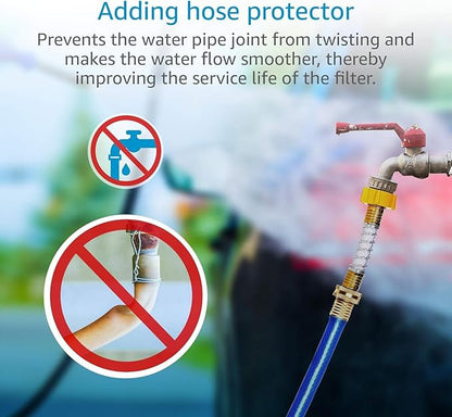 AQUA CREST Inline Water Filter, Dedicated for Car Washing, Window & Yard Cleaning, Effectively Reduce Hard Water Spots, Soften Water, Upgraded Formula, 2 Pack with Hose Protector