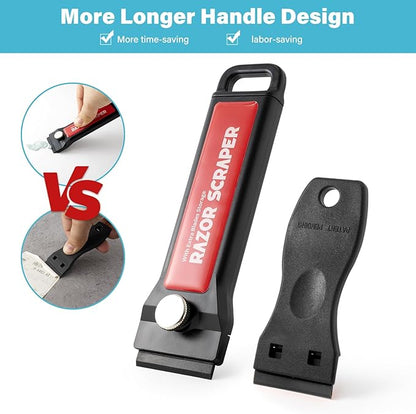 Gomake Plastic Razor Blade Scraper Tool with Blade Container 2PCS Razor Scraper with Extra 100PCS Plastic Blades for Adhesive Labels and Decals Sticker Removal on Car Window Glass Floor (W80)