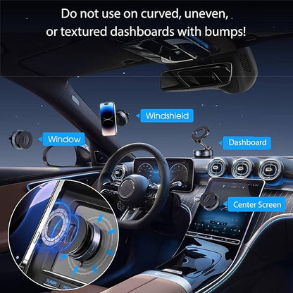 Jikasho Vacuum Magnetic Suction Phone Holder, Foldable and Retractable Hands-Free Suction Cup Phone Mount for Car/Gym/Mirror/Smooth Surface, Compatible with iPhone Android and All Smartphones (Black)