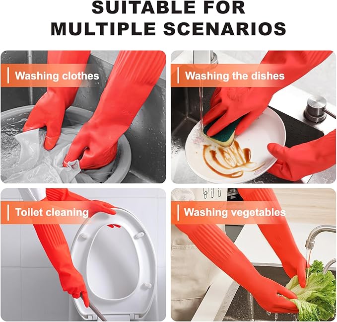 North Tower Rubber Gloves Kitchen Cleaning For Washing Dishing Kithchen, warmming Heat Resistant Dishwashing Gloves,18",2 Pairs Large