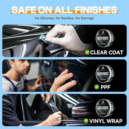 WEICA Black Car Wax Paste with Carnauba - Cera para Autos, Swirl Mark Minimizer & Gloss Enhancer for Dark Vehicles, Safe on Clear Coat, 180g Kit w/Applicator Sponge & Microfiber Towel