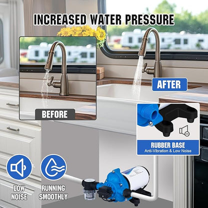DC HOUSE 110V RV Camper Water Pressure Diaphragm Pump, 4GPM 50PSI 33-Series, On Demand Fresh Water Pump with Pressure Switch for Bathroom Shower Kitchen Sink, Food Truck & Marine Use