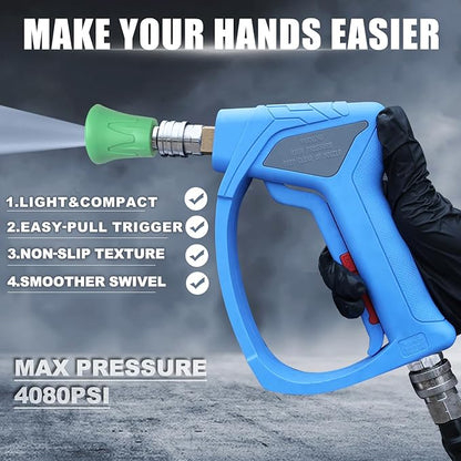 TUTULUCK® Pressure Washer Short Gun with 3/8" Swivel, Power Washer Stubby Trigger Handle with 25° Soft Rubber Nozzle, M22-14mm to 3/8" Quick Connector, M22-15mm Female for Car Wash