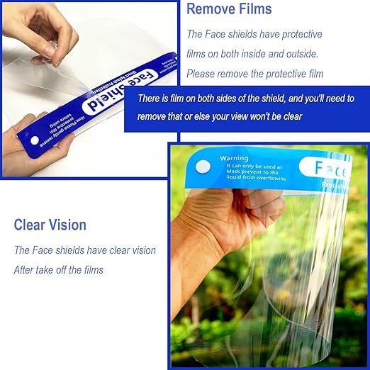 EYEGLASSTOR 20 Pcs Face Shield, Anti-Fog Clear Full Face Shield Mask - Adjustable Headband & 12.52 Inch Extended Coverage, Reusable PET Plastic PPE Splash Proof Face Protection