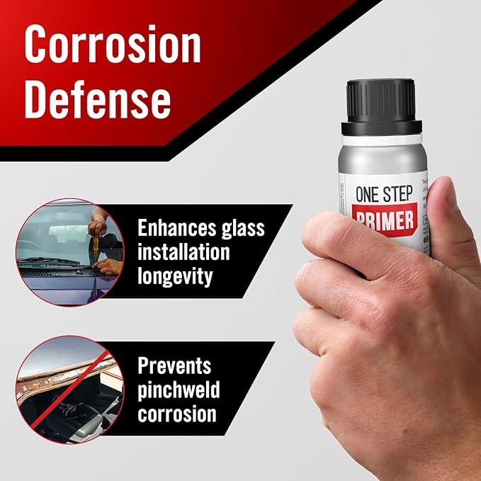 Windshield Primer - Ideal for Windshield Replacement - Promotes Adhesion of Urethan Adhesive/Sealants - UV Resistant - Fast Drying, No Activator - Incl. 2 Daubers and Gloves - Black - 30 mL / 1 fl oz