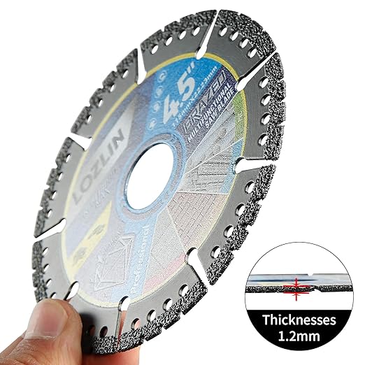 LOZLIN 5-Pack 4.5" Diamond Multi-Purpose Saw Blades - Heavy Duty Angle Grinder Discs for Cutting Marble/Quartz/Stone/Tile/Metal/Plastic (Black Teeth, 5)