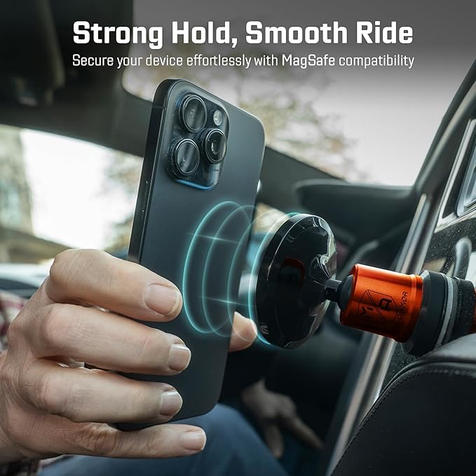 Mob Armor MobNetic Maxx MS - MagSafe Compatible Car Phone Mount w/ 90º Tilt, 360º Rotation & Durable Aluminum Build, Magnetic Holder for iPhone & Android Devices, USA Assembled - Orange Chrome