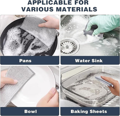 PIPUHA 10 Pack Stainless Steel Scrubber, Reusable Diamond Weave Scrubber Cloths, Non-Scratch Heavy-Duty Metallic Fiber Cleaning Cloth for Kitchen, Multi-Use Dishwasher Rags