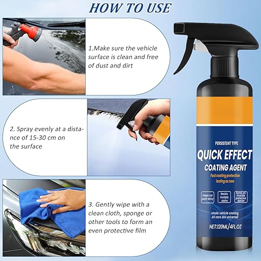 2Pcs Advanced Car Quick-Acting Coating Agent Spray, Quick Effect Coating Agent for Vehicle, Car Scratch Wax Polish Sprays, Multi-Purpose Oil Film Emulsion Glass Cleaner with Sponge and Cloth