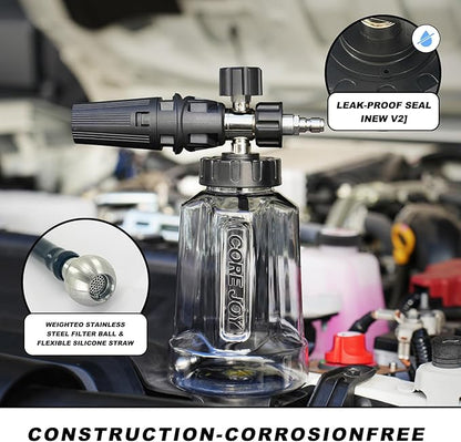 CORE JOY Professional Foam Cannon for Car Wash, Adjustable Spray Nozzle, 1L Soap Bottle