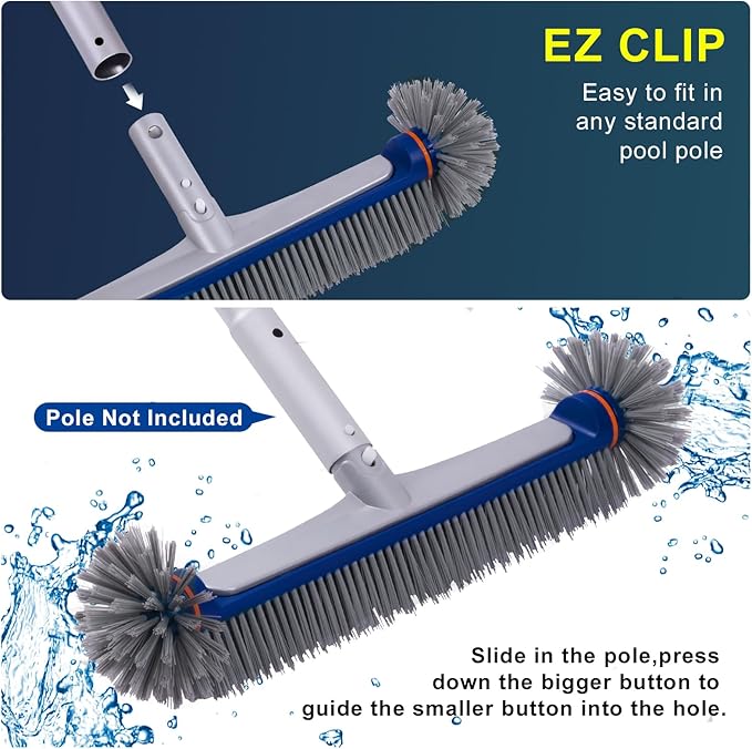 POOLAZA 360 Degree Pool Brush - Heavy Duty, Premium Bristle & Aluminum Handle for Inground & Above-Ground Pools