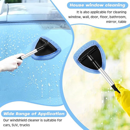 8 Pcs Car Windshield Cleaner Tool Kit with Extendable Handle, Microfiber Towel Pads, Brush, Empty Spray Bottle for Auto Glass Wiper Suvs Rvs & Home Windows(Light Blue)