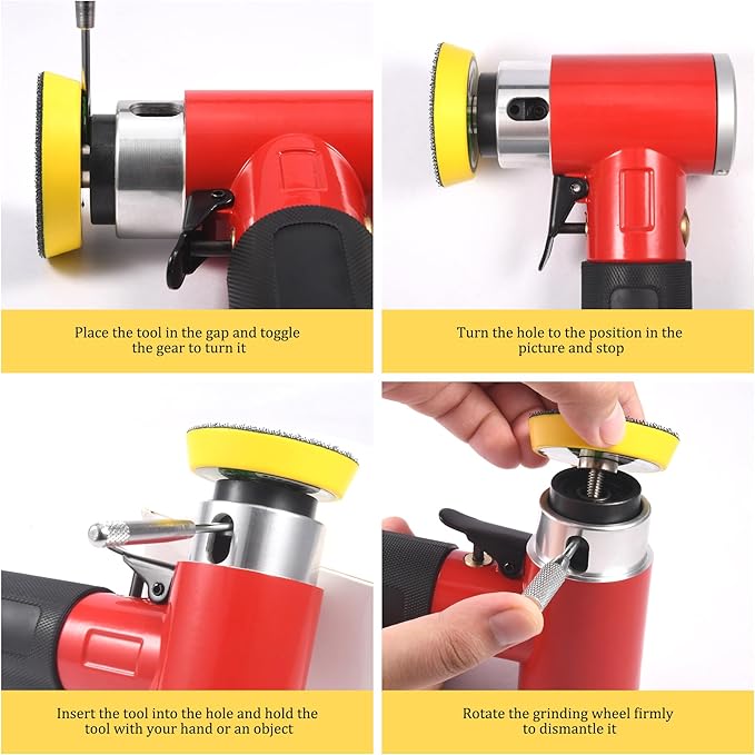 ZHONG AN 1'' 2'' 3'' Mini Orbital Sander da sander Air Dual Action Sander High Speed Pneumatic Mini Sanders Includes 18Pcs 1/2/3in Polishing Sponge & Wool Pads, 30Pcs Sandpapers (RED)
