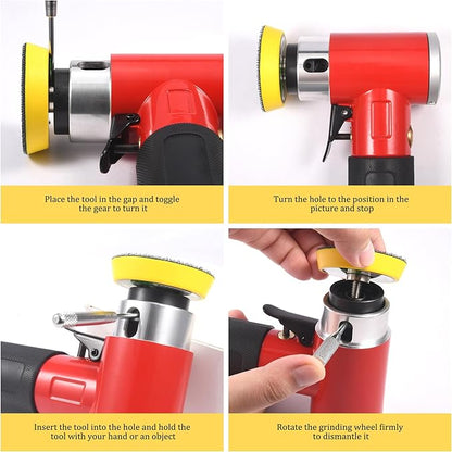 ZHONG AN 1'' 2'' 3'' Mini Orbital Sander da sander Air Dual Action Sander High Speed Pneumatic Mini Sanders Includes 18Pcs 1/2/3in Polishing Sponge & Wool Pads, 30Pcs Sandpapers (RED)