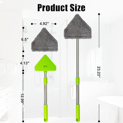 Car Windshield Squeegee Cleaning Tool - Vehicle Window Cleaner with 4 Reusable Washable Microfiber Pads, Telescoping Handle (13" - 16.7"), 180° Rotatable for Both Interior and Exterior Car Glass.
