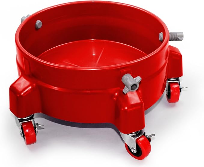 Heavy Duty Car Wash Bucket Dolly with 360° Swivel Casters | Fits 3.5–7 Gallon Buckets | 300 lb Capacity | Soap Holder | Rolling Pail Stand for Auto Detailing |Red
