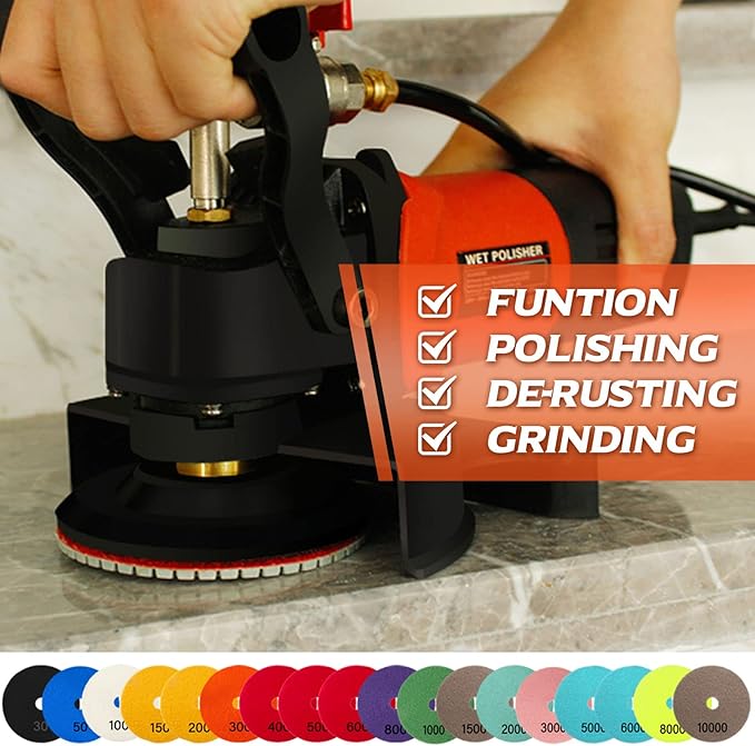 AMZKONIG 20 Pack 4 Inch Diamond Polishing Pads with 5/8’’-11 Backer Pad, 18 PCS Wet/Dry Polish Pad Kit for Drill Grinder Polisher, 30-10000 Grit Polishing Pad for Granite Marble Concrete Stone Quartz
