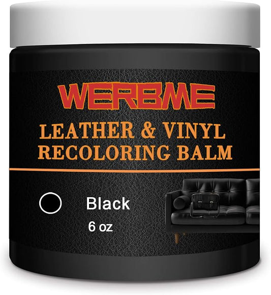 WERBME Leather Recoloring Balm & Color Restorer - Multipurpose Dye & Paint for Faded Leather Couches, Car Seats, Shoes | Fix Scratches on Clothing, Furniture & Accessories(Black)