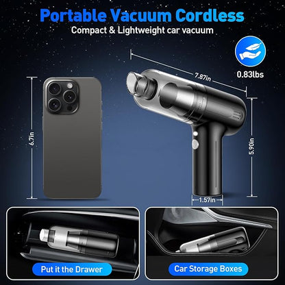 SHLNLI Handheld Car Vacuum Cleaner, 9000Pa Hand Held Vacuum Portable Cordless，2 in 1 Air Duster and Mini Vacuum Cleaner with LED Light, 120W High Power Small Vacuum for Car, Home, Office, Pet（Black）