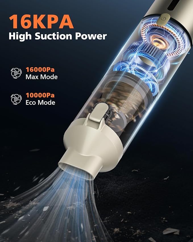 NOVARHOME Car Vacuum Portable with 16000Pa Powerful Suction, Handheld Vacuum Cordless Rechargeable Blow & Suction 4 in 1, Small Vacuum Cleaner for Car, Outdoor, Home, Office (Gold Renew)