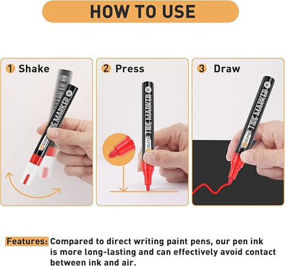 SELEAD Tire Marker White Red - 8 Pack Paint Pens for Car Tires Lettering, Premium Professional Oil Based Ink, Waterproof Quick Drying Non-Fading Permanent Markers