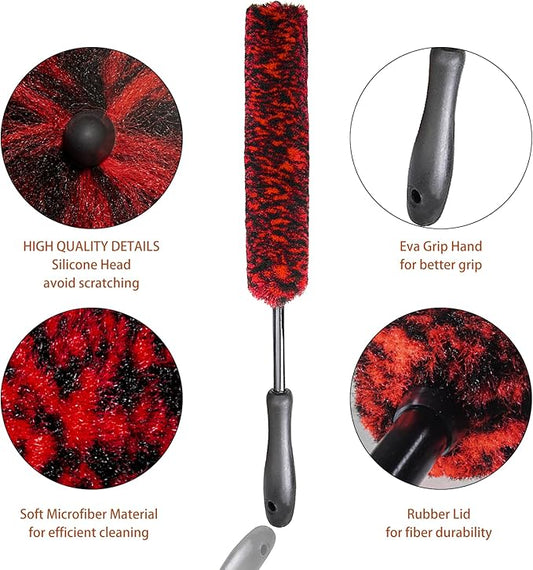 Metal Free Soft Wheel Cleaner Brush, Synthetic Wool Car Cleaning Brush, Highly Water Absorption, Dense and Durable Tire Brush for Cleaning Wheels, Rims, Spokes, Fenders, Engines…